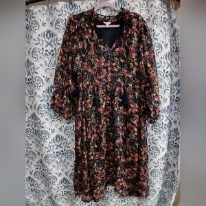 Cato Black Floral V-Neck Lined Dress